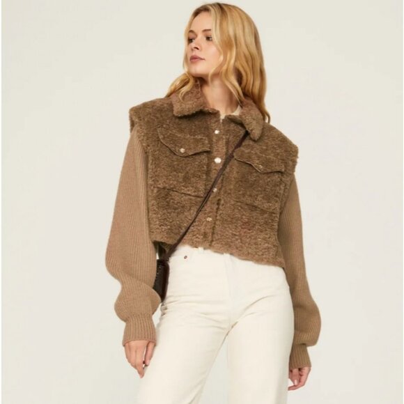 NWT Maje Belia Wool Blend Faux Sherpa Sweater Jacket - Picture 1 of 9